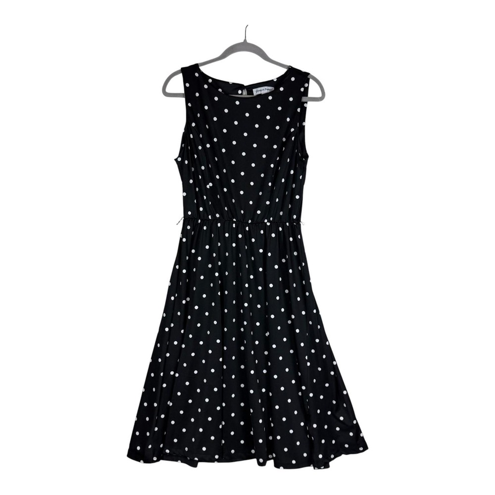 Shelby & Palmer Dress Womens L Black Polka Dot Sleeveless Fit & Flare Knit